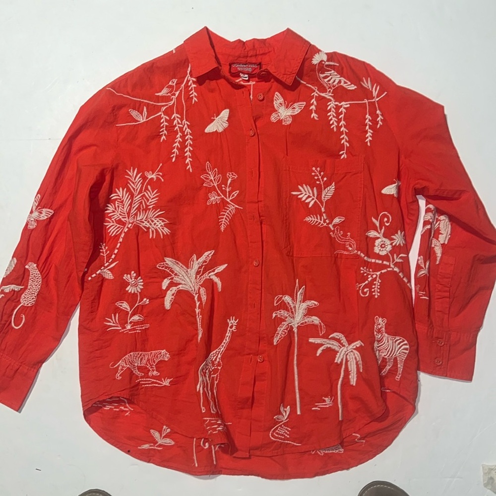Johnny Was Workshop Box Buttoned Embroidered Top
